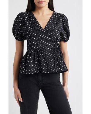 Loveappella Polka Dot Wrap Top - Black