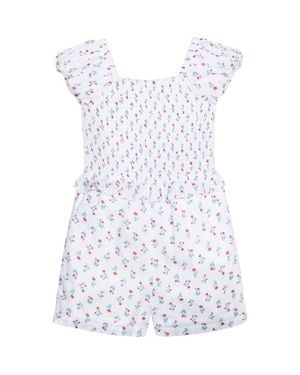 Hope & Henry Girls' Organic Puff Sleeve Smocked Romper, Kids - White