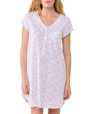Eileen West Floral Lace Trim Cotton Sleepshirt - Purple