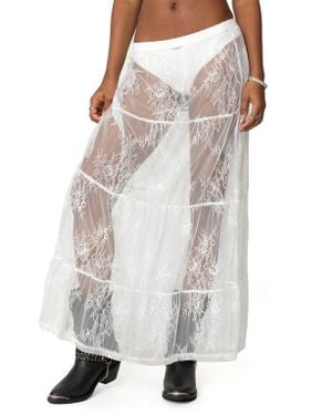 Edikted Tiered Sheer Lace Maxi Skirt - White