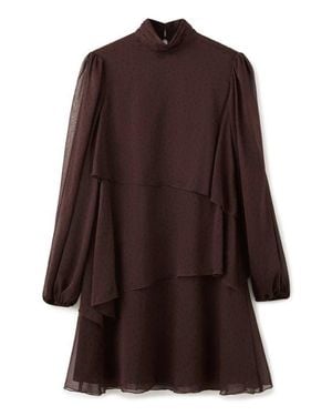 Mango Dot Ruffle Long Sleeve Minidress - Brown