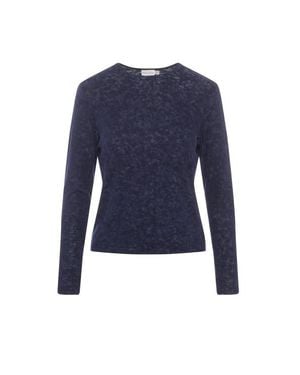Noni Daily Distressed Washed Crew Neck Long Sleeve Top - Blue