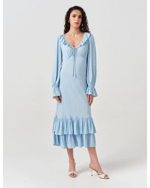 Ghost Melina Crepe Ruffle Hem Midi Dress - Blue
