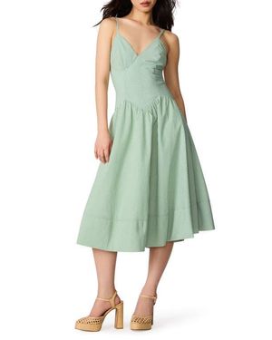 Steve Madden Una Stripe Seersucker Midi Dress - Green