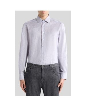 Etro Roma Regular Fit Stripe Paisley Jacquard Cotton Dress Shirt - Gray