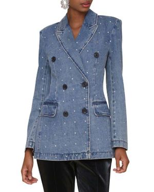 Avec Les Filles Double Breasted Denim Blazer - Blue