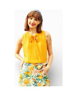 ModCloth Picnic Perfect Tie-Neck Top - Yellow