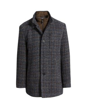 Johnston & Murphy Upton Plaid Wool Blend Car Coat With Removable Bib - Black