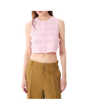 DELUC Malta Floral Appliqué Crop Pointelle Vest - Pink