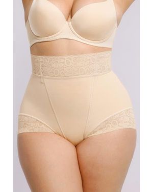 Shapellx Mid-Rise Lace Shaper Brief - Natural