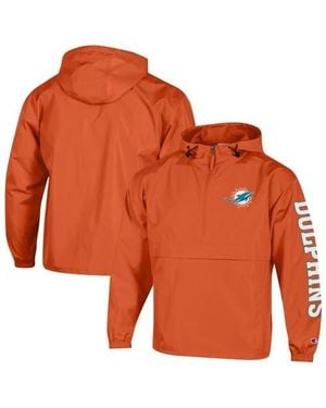 Champion Miami Dolphins Packable Hooded Windbreaker Half-Zip Jacket - Orange