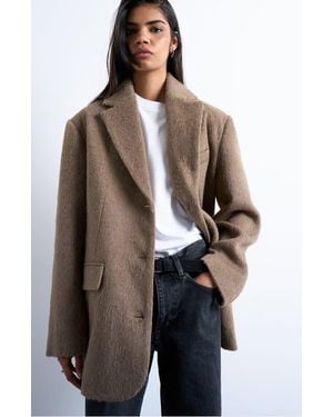 TOPSHOP Three-Button Brushed Coat - Brown