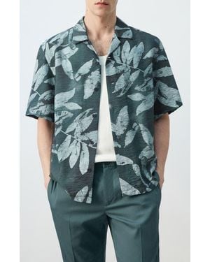 Mango Tropical Print Camp Shirt - Green
