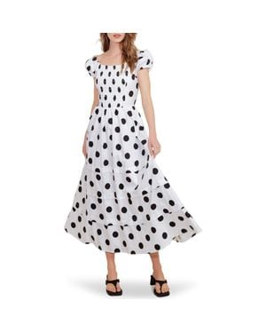 FREEMARKET Tiered Polka Dot Stretch Cotton Midi Dress - White
