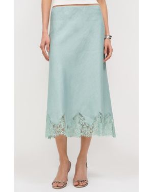 Reformation Carolina Lace Trim Linen Midi Skirt - Green