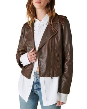 Lucky Brand Leather Moto Jacket - Brown