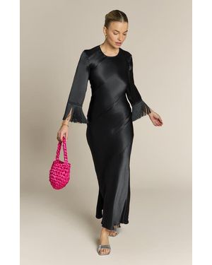 Rewritten Dolly Fringe Sleeve Dress - Black