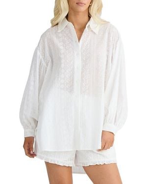 Talisman the Label Dahlia Oversize Ladder Stitch Broderie Button-Up Shirt - White