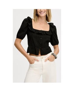 Sam Edelman Peasant Peplum Cotton Button-Up Top - Black