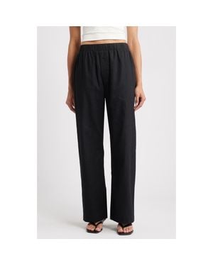 ARTLESS FOREVER Pull-On Linen & Cotton Wide Leg Pants - Black