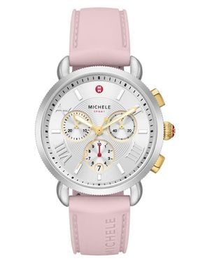 Michele Sporty Sport Sail Chronograph Watch Head With Silicone Strap, 38Mm - Pink