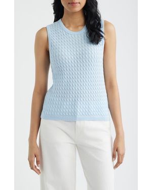 Halogen® Cable Stitch Cotton Sweater Tank - Blue