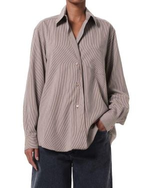 Agolde Aris Stripe Asymmetric Button-Up Shirt - Gray