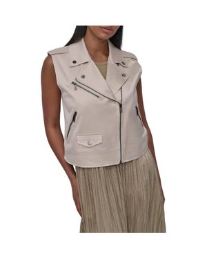 DKNY Faux Leather Moto Vest - Gray