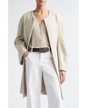 Eleventy Belted Sequin Wool Blend Bouclé Coat - White