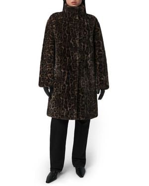 Apparis Blair Leopard Pluche Faux Fur Coat - Black