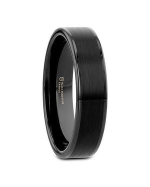 Larson Jewelers Vulcan Flat Tungsten Ring With Brushed Center And Polished Edges - Black