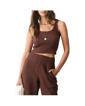Marine Layer Coralina Smocked Crop Tank - Brown