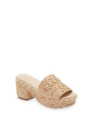 Chocolat Blu Raffia Platform Slide Sandal - Natural