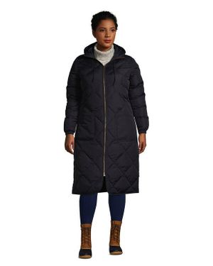 Lands' End Plus Size Featherfree Insulated Diamond Quilted Maxi Coat - Black
