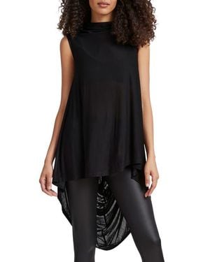 MARCELLA Ines Drape Sleeveless High-Low Tunic Top - Black