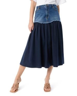 DO by Dee Ocleppo Combo Tiered Denim Maxi Skirt - Blue