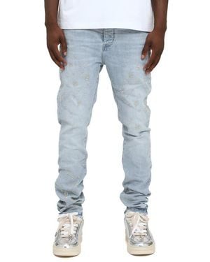 Purple Brand Beaded Monogram Slim Straight Leg Jeans - Blue