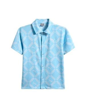 PUMA Kids' Club Pack Knit Button-Up Shirt - Blue