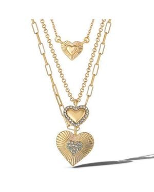 Jessica Simpson Triple Layered-Tone Heart Pendant Necklace - Metallic