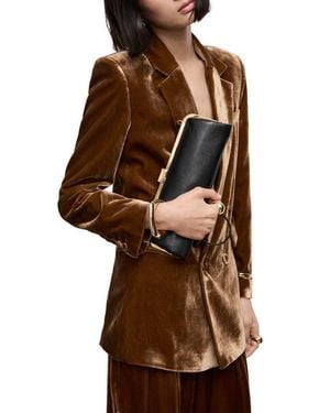 Mango Double Breasted Velvet Blazer - Brown