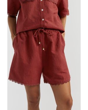 Chinti & Parker Linen-Blend Scallop Edge Shorts - Red