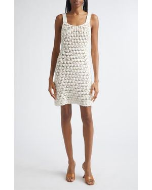 Toccin Lala Paillette Detail Open Stitch Cotton Minidress - White