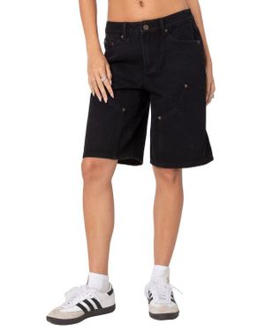 Edikted Jacqui Low Rise Denim Bermuda Shorts - Black