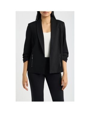 Anne Klein Ruched Sleeve Shawl Collar Jacket - Black