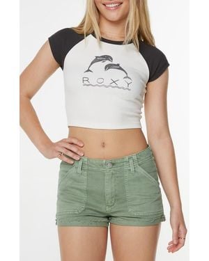Roxy Sunset Dreams Crop Stretch Cotton Blend Graphic T-Shirt - Green