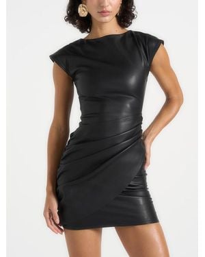 Manière De Voir Tina Leather Gathered Dress - Black