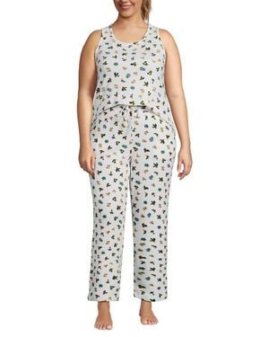 Lands' End Brushed Cozy Waffle Jersey 3 Piece Pajama Set - Black