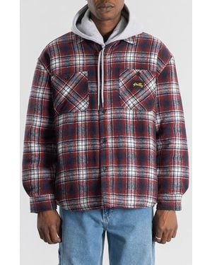 Stan Ray Quilted Plaid Cotton Flannel Button-Up Overshirt - Red
