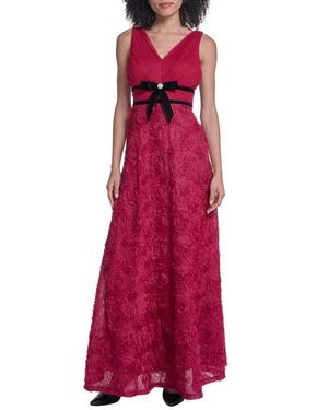 KARL LAGERFELD Floral Bow Waist Sleeveless Gown - Red