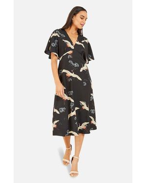 Yumi' Short Sleeve V-Neck Midi Dress - Black